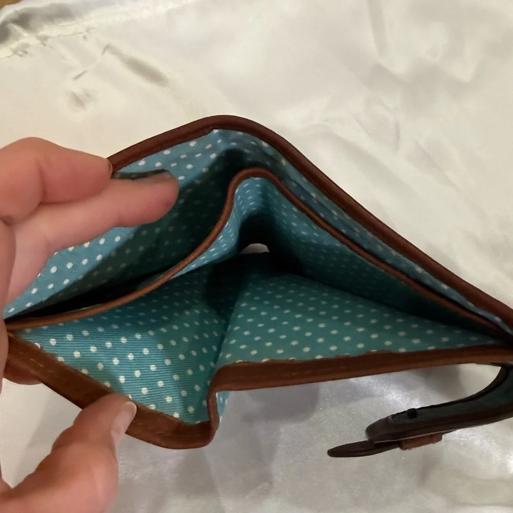 Fossil Emory Multifunction Brown Leather Bifold Wallet with Polka Dot Interior